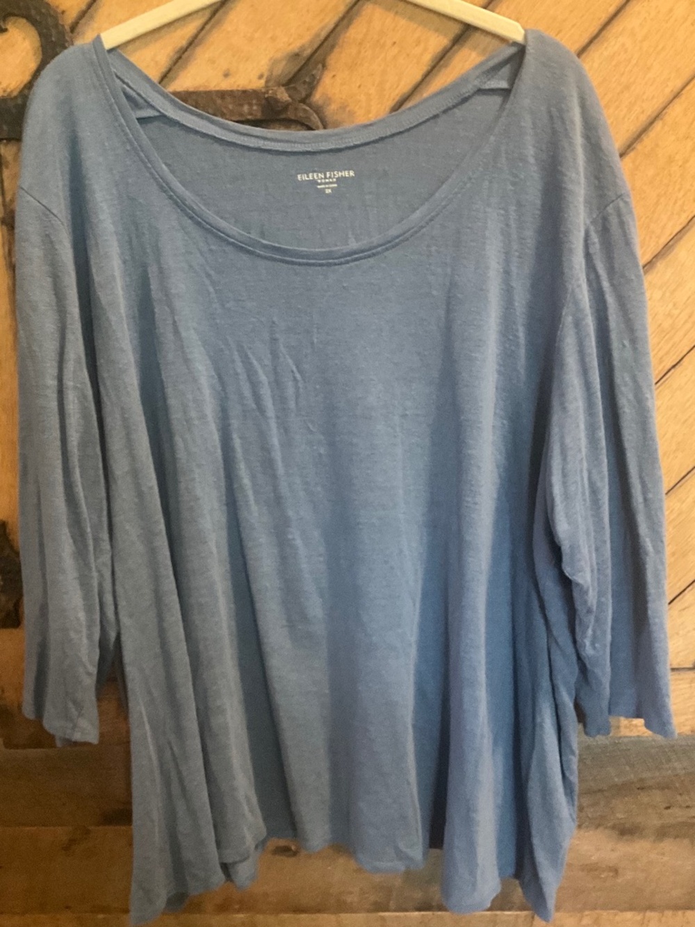 Eileen Fisher 2x Slate blue Linen 3/4 sleeve Tee Shirt EUC